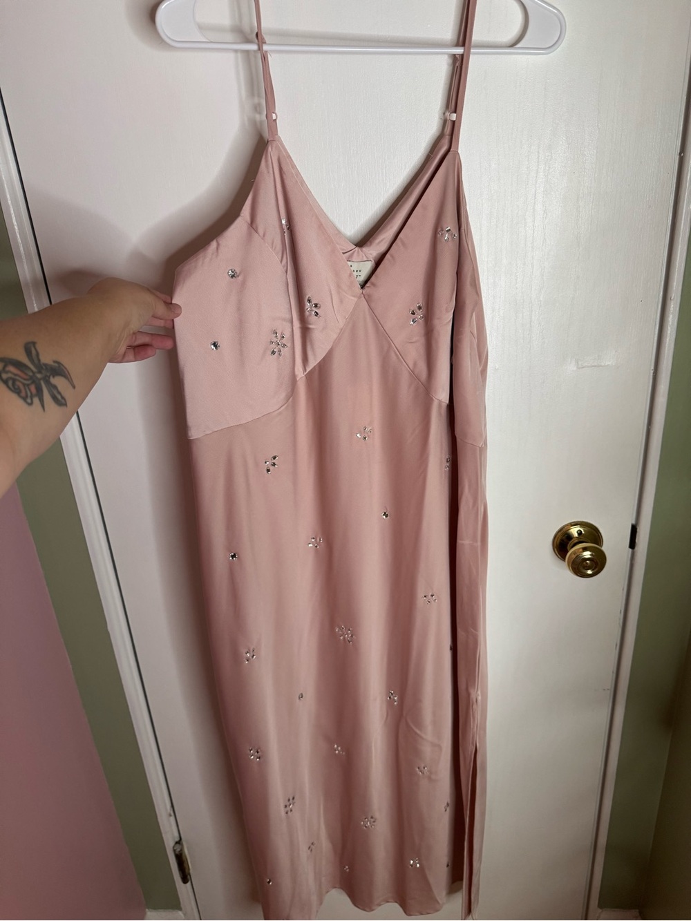 Blush Pink Embellished Slip Midi Dress